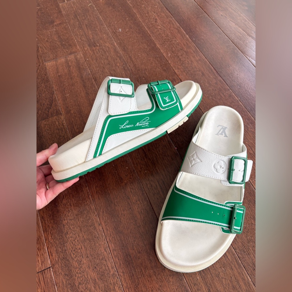 Louis Vuitton Trainer Mules Men’s Sandals EUR 45 Sport Slides US 10.5 Green Whit - Picture 12 of 15